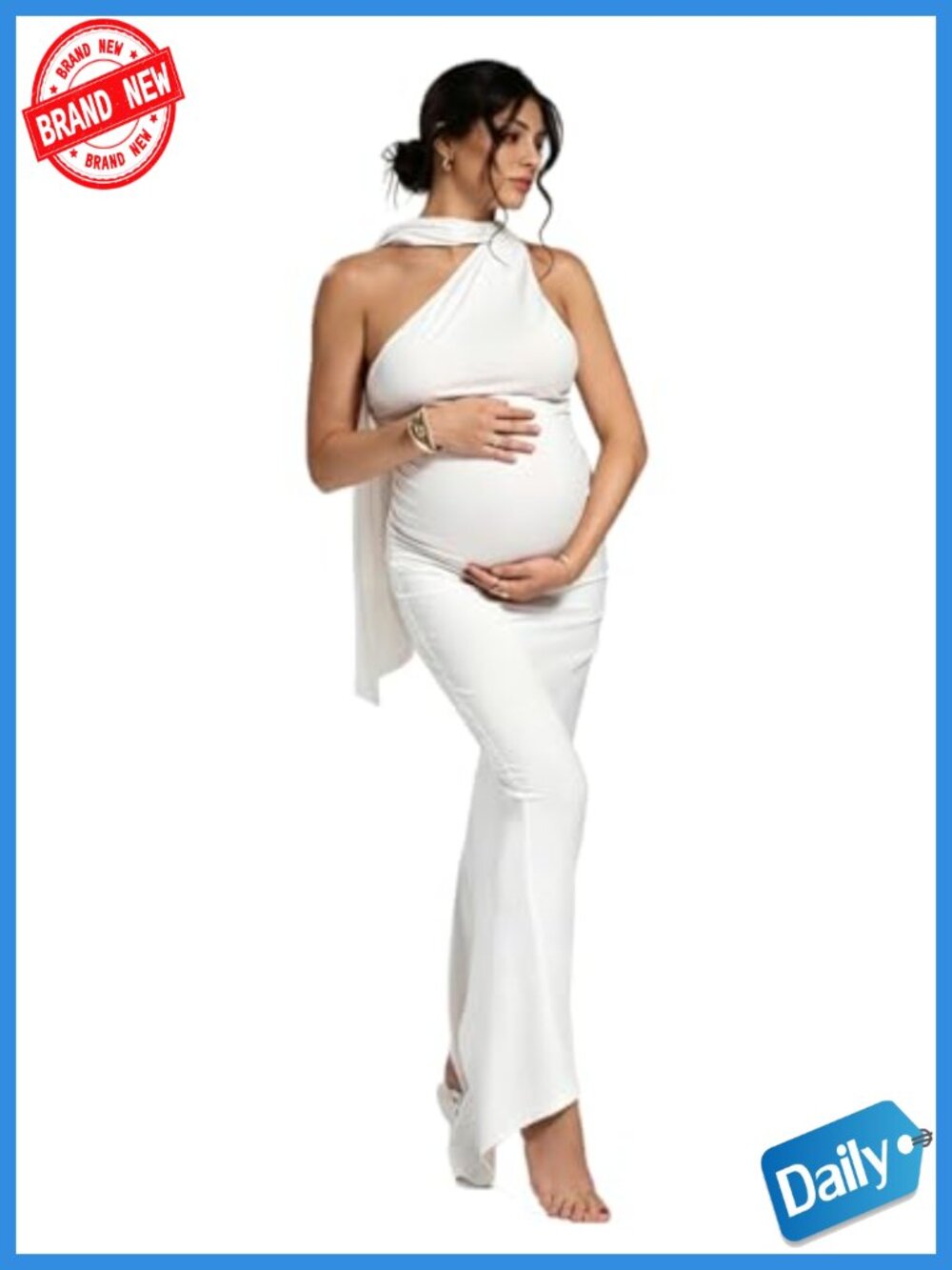 Maternity Maxi Dress Asymmetrical Tie Back Pregnant Photoshoot Gown